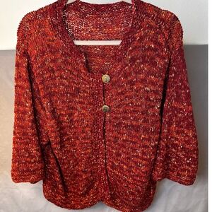 Vintage Marled Knit Cardigan Jacket L Large Red Orange Gold Button Old Money Mod